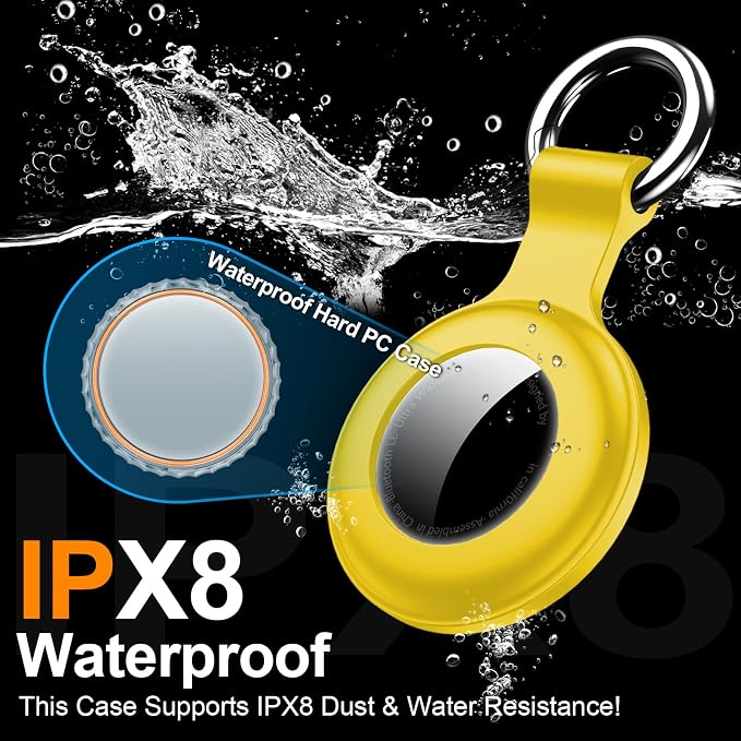 1|2|4Pack for Apple AirTag Holder with Keychain for Air Tag 2nd/1st Gen | Waterproof Air Tag Cover GPS Tracker Anti-Scratch Silicone Air-Tag Case for Pets,Kids,Bags,Luggages-Yellow