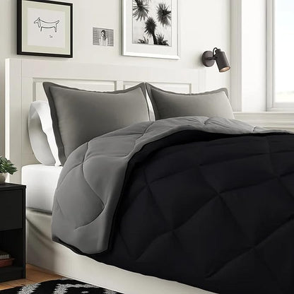 Elegant Comfort 7-Piece Bed-in-a-Bag Comforter & Sheet Set- Luxury 1500 Thread Count 7-Piece Split King Size Bed-in-a-Bag, Cozy Bed Sheets and Comforter Set, Wrinkle and Stain Resistant, Black/Gray