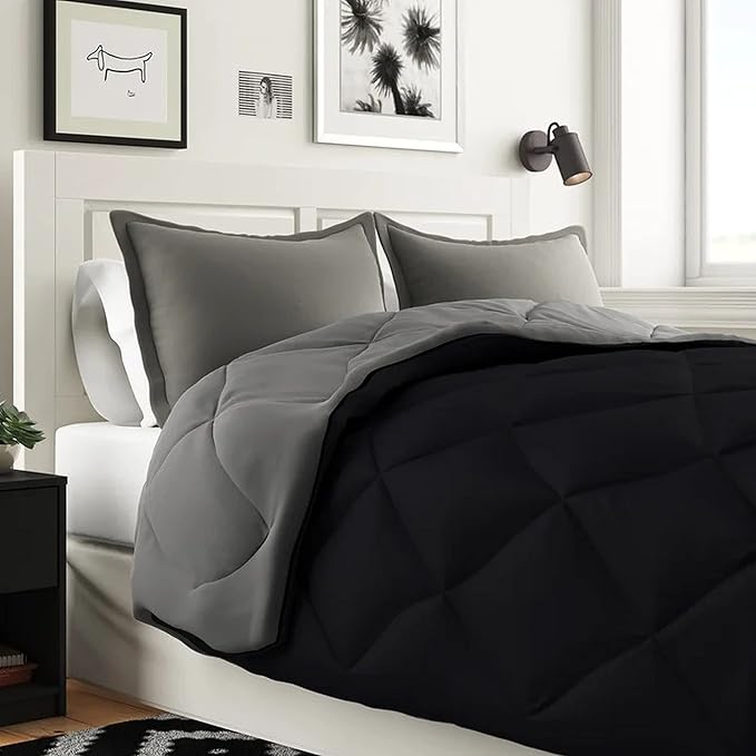 Elegant Comfort 7-Piece Bed-in-a-Bag Comforter & Sheet Set- Luxurious 1500 Thread Count 7-Piece Cali King Size Bed-in-a-Bag, Cozy Bed Sheets and Comforter Set, Wrinkle and Stain Resistant, Black/Gray