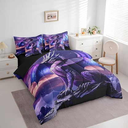 Feelyou Medieval Fantasy Dragon Comforter Set 7 Pieces Queen Size Ancient Wildlife Bedding Set for Boys Girls Fairy Bed in a Bag with Comforter, Sheets, Pillowcases & Cushion Covers