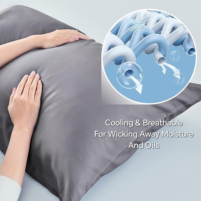 BEDELITE King Size Pillow Cases Set of 2, Rayon Derived from Bamboo, Cooling Pillow Cases for Hot Sleepers & Night Sweats, Breathable and Silky Soft Envelope Pillowcases(Grey, 20"x36")