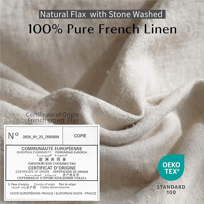 Simple&Opulence 100% Washed Linen Duvet Cover with Pom Pom Trim, Natural French Flax Bedding Set Soft Breathable,1 Farmhouse Boho Comforter Cover and 2 Pillow Shams(Queen,Natural Linen)