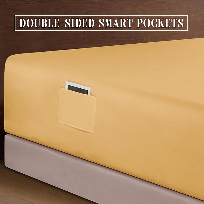 Elegant Comfort Luxurious 1500 Premium Hotel Quality Microfiber 4-Piece Sheet Set, 18-24 Inches Deep - Extra Deep Pocket Sheets - Ultra Soft 4PC Deep Pocket Sheets, Twin/Twin XL, Camel-Gold