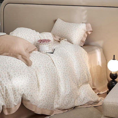 VM VOUGEMARKET Blush Pink Duvet Cover Twin Cooling Lyocell Teen Girls Flower Leaves Duvet Cover with Zipper Closure Romantic Ruffle Bedding Sets,Twin 68x86 Inch