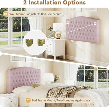 Queen Headboard Only, Upholstered Headboard for Adjustable Bed Velvet Tufted Queen/Full Size Wall Mounted Head Board with Solid Wood Legs Head Board, Pink