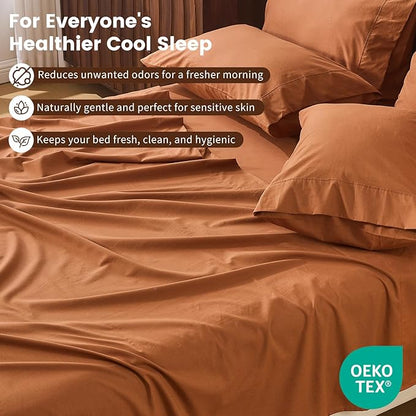 100% Linen Sheet Set Cal King Size Extra Deep Pocket Fits 18-24 Inch Mattress, Breathable & Soft, Smooth 4-Piece Set for Thick Mattresses Hotel Luxury Bedding（Cal King, Brown）