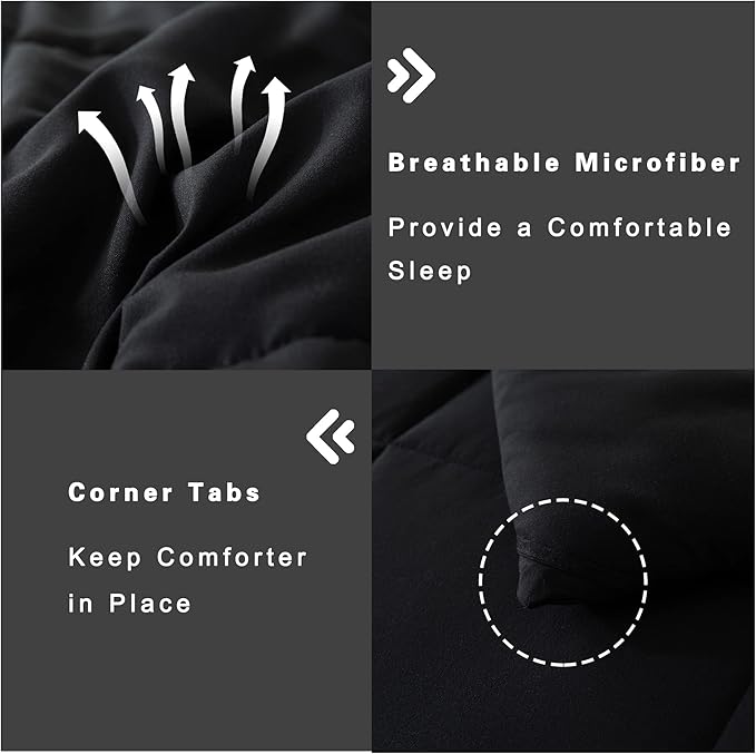 DOWNCOOL California King Comforter Set -All Season Bedding Comforters Sets with 2 Pillow Cases -3 Pieces Bed Set Down Alternative Black Comforter Set(104"x96")