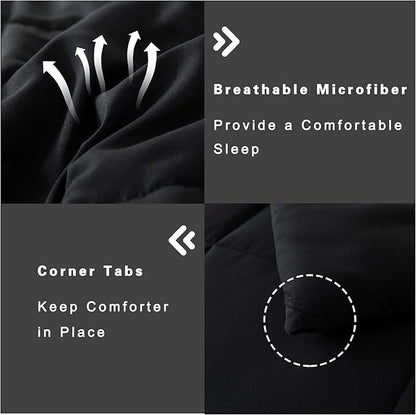 DOWNCOOL Queen Comforter Set -All Season Queen Bed Set with 2 Pillow Cases-3 Pieces Bedding Sets Queen -Down Alternative Black Queen Size Comforter Sets(88"x92")