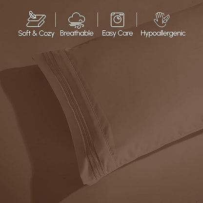 Elegant Comfort Luxurious 1500 Premium Hotel Quality Microfiber Three Line Embroidered Softest 4-Piece Bed Sheet Set, Wrinkle and Fade Resistant, Twin/Twin XL, Taupe