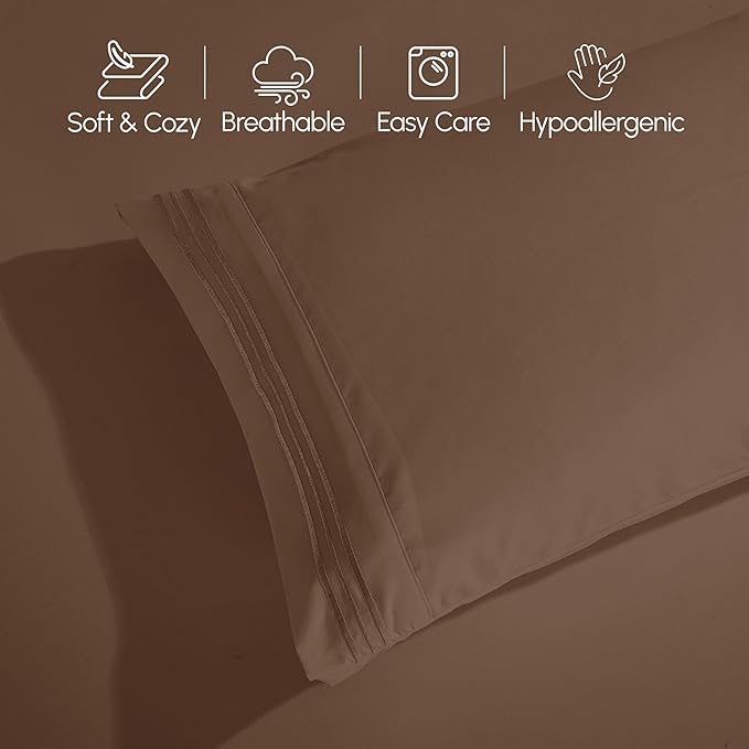 Elegant Comfort Luxurious 1500 Premium Hotel Quality Microfiber Three Line Embroidered Softest 4-Piece Bed Sheet Set, Wrinkle and Fade Resistant, King, Taupe