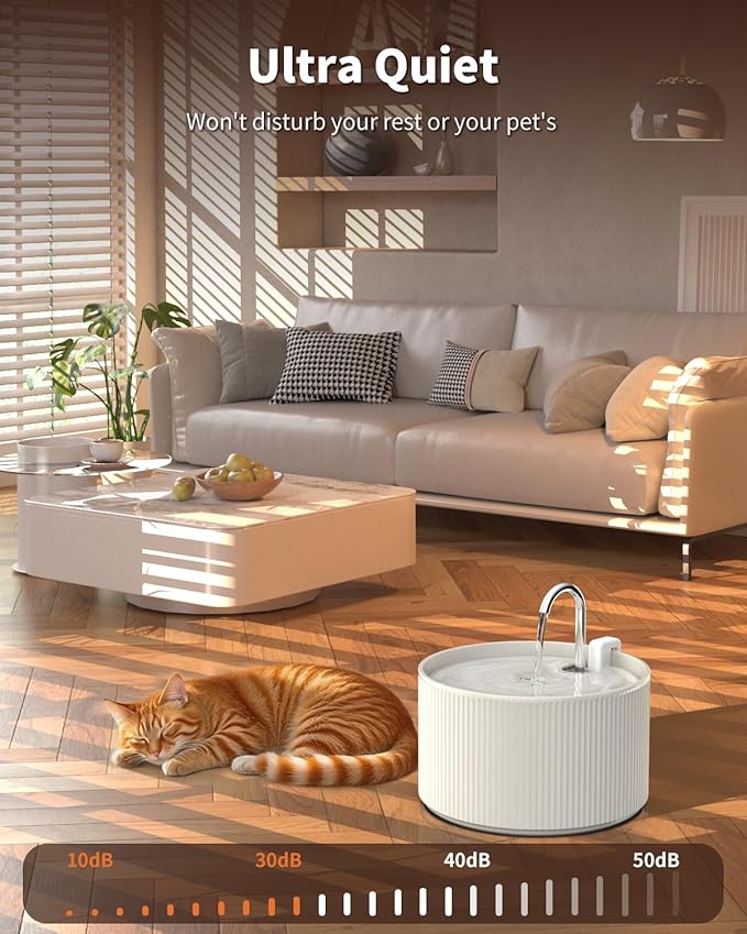 Ceramic Cat Water Fountain, 2.2L/74oz Cat Drinking Fountain | Quiet Pet Fountain for Indoor Cats and Small Dogs, BPA-Free Ceramic, Easy to Clean