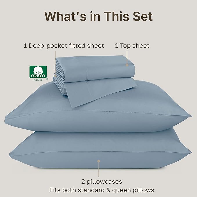 California Design Den Luxury 100% Cotton Sateen - Buttery Soft 800 Thread Count Queen Bed Sheet Set, Durable Deep Pocket Sheet Set - Blue