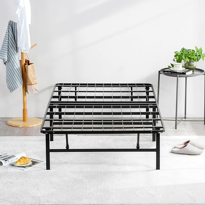 Olee Sleep 14 Inch Foldable Metal Platform Bed Frame, Steel Mattress Foundation, Comfort Base, Easy Under Bed Storage, No Box Spring Needed, Twin Size