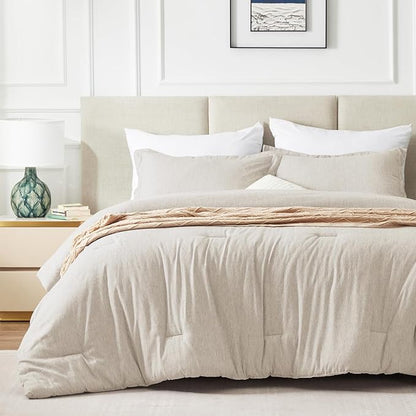 CozyLux California King Comforter Set, 3 Pieces Beige Soft Luxury Cationic Dyeing Cal King Comforter Bedding Set, Breathable Lightweight Bed Sets with 1 Down Alternative Comforter and 2 Pillow Shams