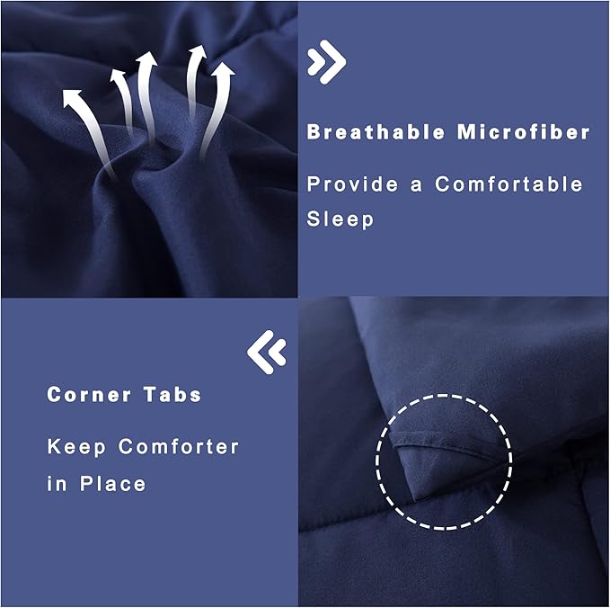DOWNCOOL Queen Comforter Set -All Season Bedding Comforters Sets with 2 Pillow Cases -3 Pieces Bedding Sets Queen -Down Alternative Blue Comforter Set for Queen Size Bed(88"x92")
