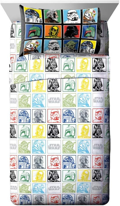 Jay Franco Kids Sheet Set with Fitted, Flat Sheets & Pillow Cover - Ultra-Soft Bedding with Pillowcase for Room Decor, Multi - Star Wars, 4 Piece Full