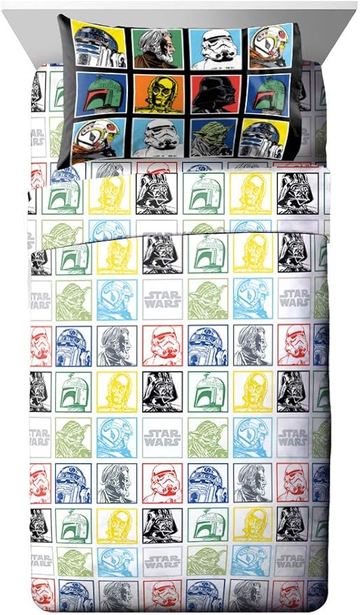 Jay Franco Kids Sheet Set with Fitted, Flat Sheets & Pillow Cover - Ultra-Soft Bedding with Pillowcase for Room Decor, Multi - Star Wars, 4 Piece Full