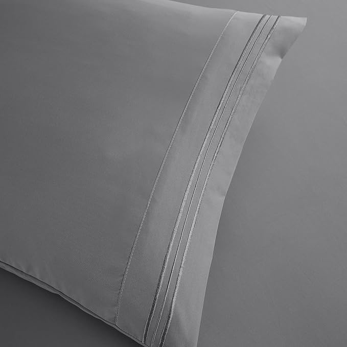 Clara Clark Bed Sheets, Premier 1800 Series Bed Sheet Set, Deep Pocket, Wrinkle, Fade, Stain Resistant, Luxury Soft Bedding Sheets & Pillowcases, King, Frost Grey