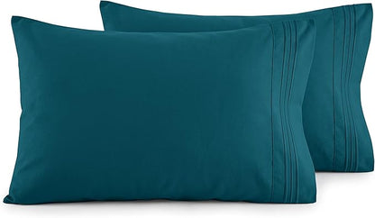 Elegant Comfort Luxury Ultra-Soft 2-Piece Pillowcase Set - 1500 Premium Hotel Quality Microfiber Double Brushed - Wrinkle Resistant, Standard/Queen, Marine Teal