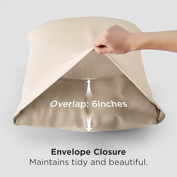 Bedsure Pillow Cases Queen, Cooling Pillow Cases, Rayon Derived from Bamboo Beige Pillowcases Queen Size Set of 2, PureWoven Silky Soft Bedding Pillow Covers with Envelope Closure, 20x30 Inches