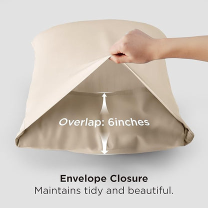 Bedsure Pillow Cases Queen, Cooling Pillow Cases, Rayon Derived from Bamboo Beige Pillowcases Queen Size Set of 2, PureWoven Silky Soft Bedding Pillow Covers with Envelope Closure, 20x30 Inches