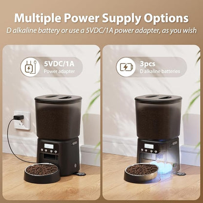 Petrice Automatic Cat Feeder, 4L/16Cups Cat Food Dispenser with Stainless Steel Bowl Programmable 30 Portions 6 Meals per Day, Timed Pet Feeder for Kitty Small Dogs with 10S Voice Record, Black