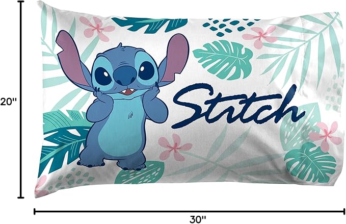 Jay Franco Disney Lilo & Stitch Misty Palm 1 Pack Pillowcase - Double-Sided Kids Super Soft Bedding