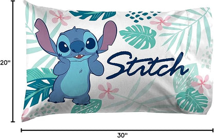 Jay Franco Disney Lilo & Stitch Misty Palm 1 Pack Pillowcase - Double-Sided Kids Super Soft Bedding
