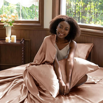 CozyLux Satin Sheets Full Size Sheets - 4 Piece Silky Full Size Bed Sheets, Luxury Salmon Pink Full Bed Set with Smooth and Soft Microfiber, Includes 1 Fitted Sheet, 1 Flat Sheet and 2 Pillowcases