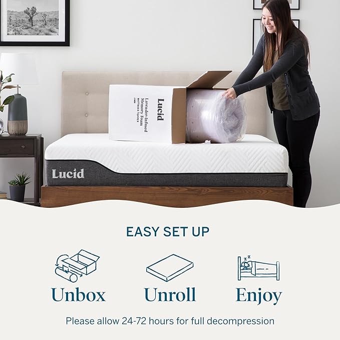 Lucid 2 Inch Lavender Memory Foam Mattress Topper, Twin XL Size – Essential Oil Infusion – Plush Feel, Pressure-Relieving Bed Topper – Ventilated and Breathable – CertiPur Certified