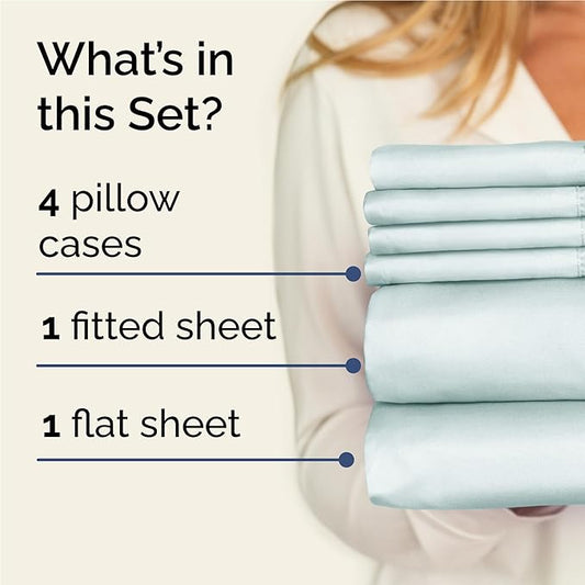 Full 6 Piece Sheet Set - Comfy Breathable & Cooling - Ultra Soft Hotel Luxury Bedding Set w/ 8-16 Inch Deep Pockets - 1 Flat & 1 Fitted Sheet & 4 Pillowcases - Wrinkle Free and Easy Care - Ice Blue