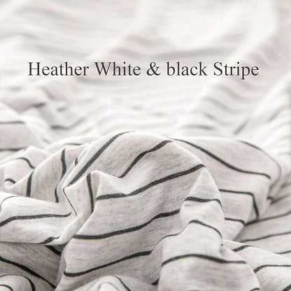 PURE ERA Jersey Knit Duvet Cover Set 100% T-Shirt Heather Cotton Super Soft Comfy Classic Striped Design, with Zipper Closure, Heather White & Black Pinstripe, King