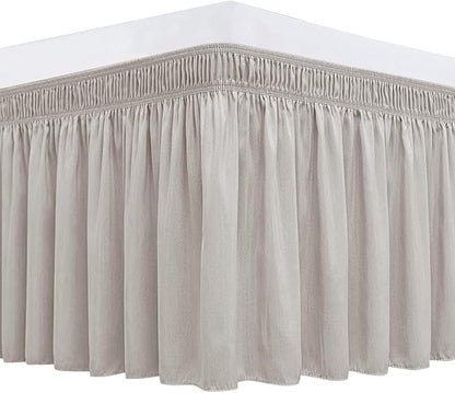 Biscaynebay Wrap Around Bed Skirts for King & Cal King Beds with 21" Drop, Camel Grey Adjustable Elastic Dust Ruffles Easy Fit Wrinkle Resistant Silky Luxurious Fabric Machine Washable