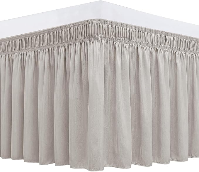 Biscaynebay Wrap Around Bedskirts for King & Cal King Beds with 18" Drop, Camel Grey Adjustable Elastic Dust Ruffles Easy Fit Wrinkle Resistant Silky Luxurious Fabric Machine Washable