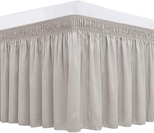 Biscaynebay Wrap Around Bedskirts for King & Cal King Beds with 18" Drop, Camel Grey Adjustable Elastic Dust Ruffles Easy Fit Wrinkle Resistant Silky Luxurious Fabric Machine Washable
