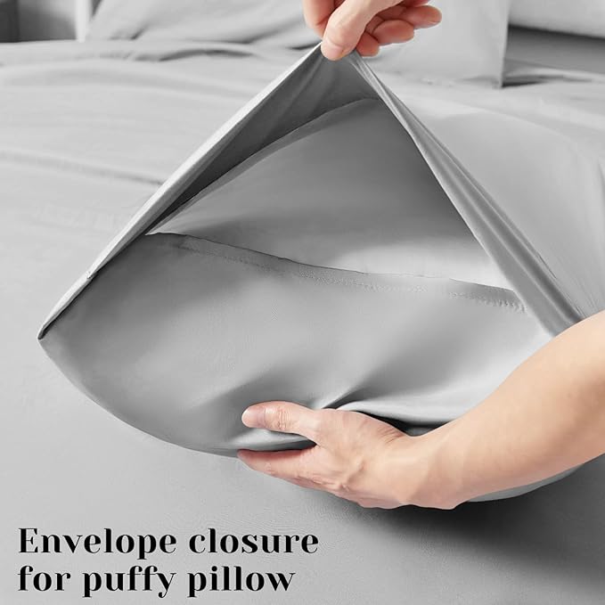BYSURE 6 Pieces Bed Sheets Set(Queen, Light Gray) - Hotel Luxury Super Soft 1800 Thread Count 100% Microfiber Sheets with Deep Pockets, Wrinkle & Fade Resistant