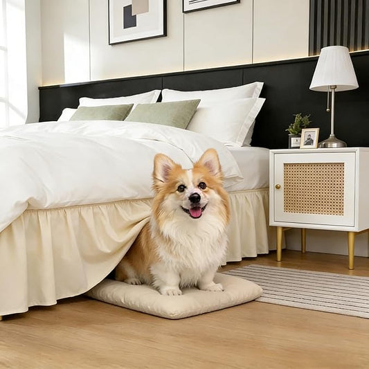 RIMELA Light Beige Bed Skirt King Size 18 Inch Drop, Elastic Bed Skirting for Bed Base and Frame, Bedding Dust Ruffle Easy to Install, Lightweight Wrap Around Adjustable Bedskirt