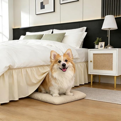 RIMELA Bed Skirt Queen Size 15 Inch Drop, Wrap Around Elastic Bedskirt for Home, Room Decoration for Women, Pleated Adjustable Dust Ruffle, Light Beige, Easy to Install