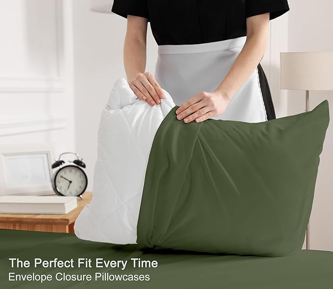 RUVANTI 100% Cotton Sheets – Split King Size Percale Bedding, Cooling & Breathable, Durable with a Crisp, Soft & Comfortable Feel, 16" Deep Pocket, 5-Piece Set, Chive