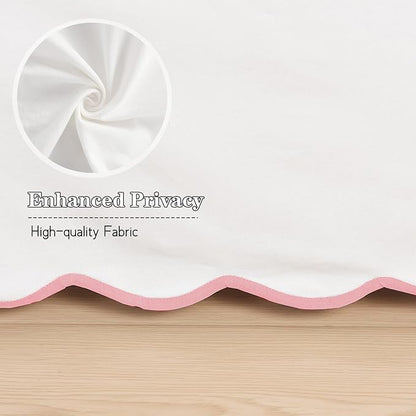 HIG Off-White Chic Queen Bed Skirt - Easy Fit Scallop Edge Pleated Bedskirts, 14 Inch Drop Anti-Slip Dust Ruffle, Thick Fabric for Enhanced Privacy, Pre-Washed for Long-Lasting Use(N60022)