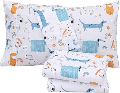 RUVANTI 100% Cotton Sheets – Twin Size Percale Bedding, Cooling & Breathable Floral Design, Durable with a Crisp, Soft & Comfortable Feel, 16" Deep Pocket, 3-Piece Set, Puppy Me