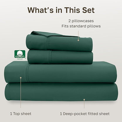California Design Den Full Size Bed Sheets Set - Soft 400 Thread Count Sateen, Natural 100% Cotton Sheets with Deep Pockets, Breathable, and Durable Bedding Set - Hunter Green