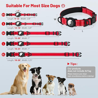 Taglory AirTag Dog Collar with Waterproof Holder for Large Dogs, Red, XL | Reflective for Night Walks & Low-Light Safety, Track Your Pup Peace of Mind, Adjustable Soft Padded, No More Dangling Tags