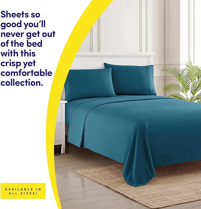 1500 Supreme Collection Twin Sheet Sets Teal - 3 Piece Bed Sheets and Pillowcase Set for Twin Mattress - Extra Soft, Elastic Corner Straps, Deep Pocket Sheets, Twin Teal