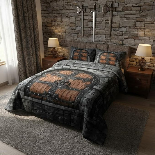 Castle Walls Twin Size Comforter Set for All Seasons,Knight Wall Bedding Set Teens Bedroom Decor,Fairytale Medieval Themed Comforter Inner Fill with 1 Pillowcase
