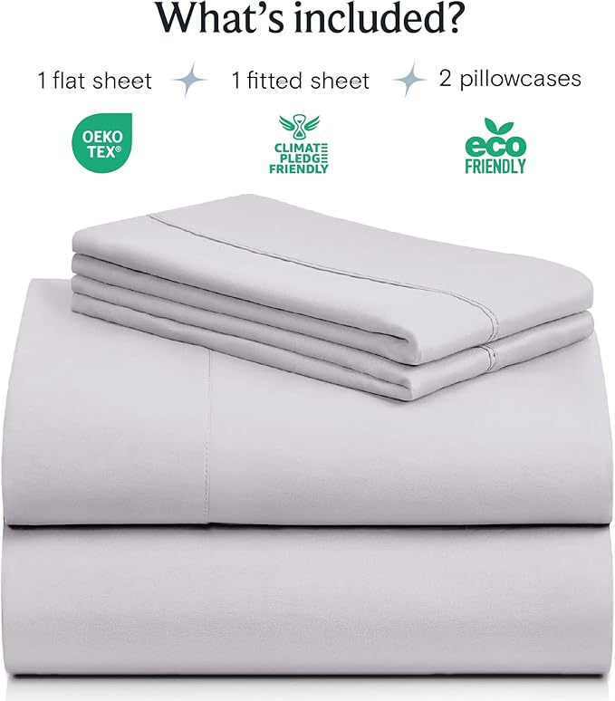 LuxClub 4 PC Sheet Set Bed Sheets Deep Pockets 18" Eco Friendly Wrinkle Free Cooling Machine Washable Hotel Bedding Silky Soft - Dove Gray Queen