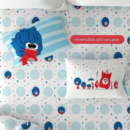 Dr Seuss The Cat in The Hat Movie Bedding Set, Twin Size 4 Piece Kids Super Soft Cozy Reversible Comforter and Sheet Set, Thing 1, Thing 2, Thing 3 (Officially Licensed Product) By Franco | Durable, Reversible, Officially Licensed