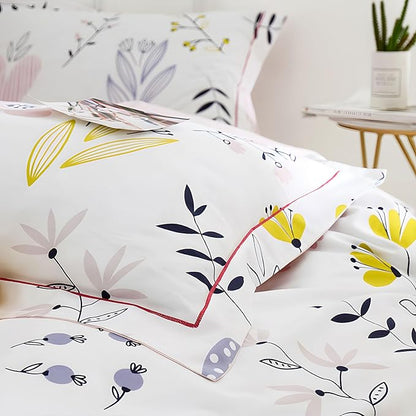 HighBuy Floral Comforter Set Queen Size 3 Piece White Pink Flower Comforter with 2 Pillow Shams Cottagecore Fluffy Comforters Soft Boho Bedding Set for Queen Bed,Lightweight,Breathable,All Season