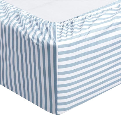 Amazon Basics Breathable, Brushed Microfiber Wrinkle Resistant 3 Piece Bed Sheet Set with 14-Inch Deep Pockets, Twin, Dusty Blue Pinstripe, Printed