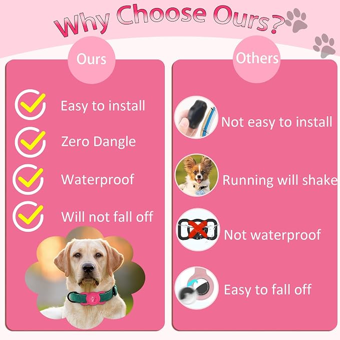 SANKALA Airtag Dog Collar Holder, 1 Pack, Rose | Silicone Full Body Covered, Anti-Lost Protective, Fits All Width Collars, for Apple AirTag(Gen 1 & 2), Signal Friendly